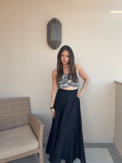 GARANCE - ROBE LONGUE NOIRE AJOUREE