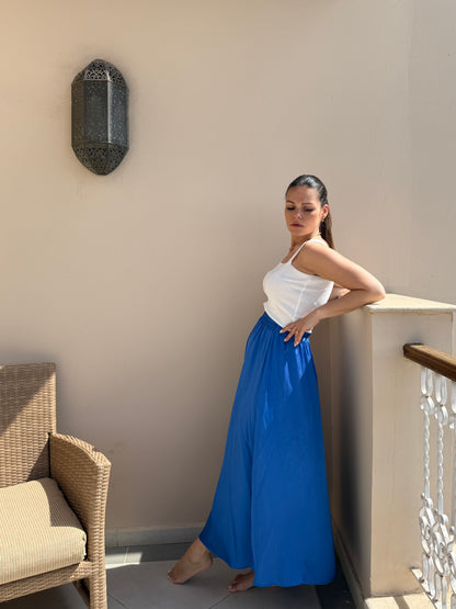 MARINE - JUPE LONGUE SATINEE BLEU