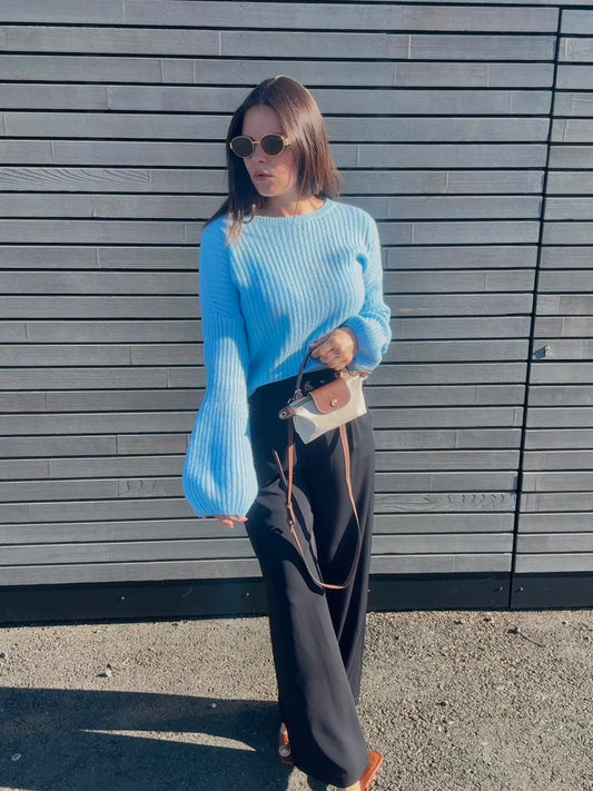 AURORE - PULL MANCHE BALLON BLEU