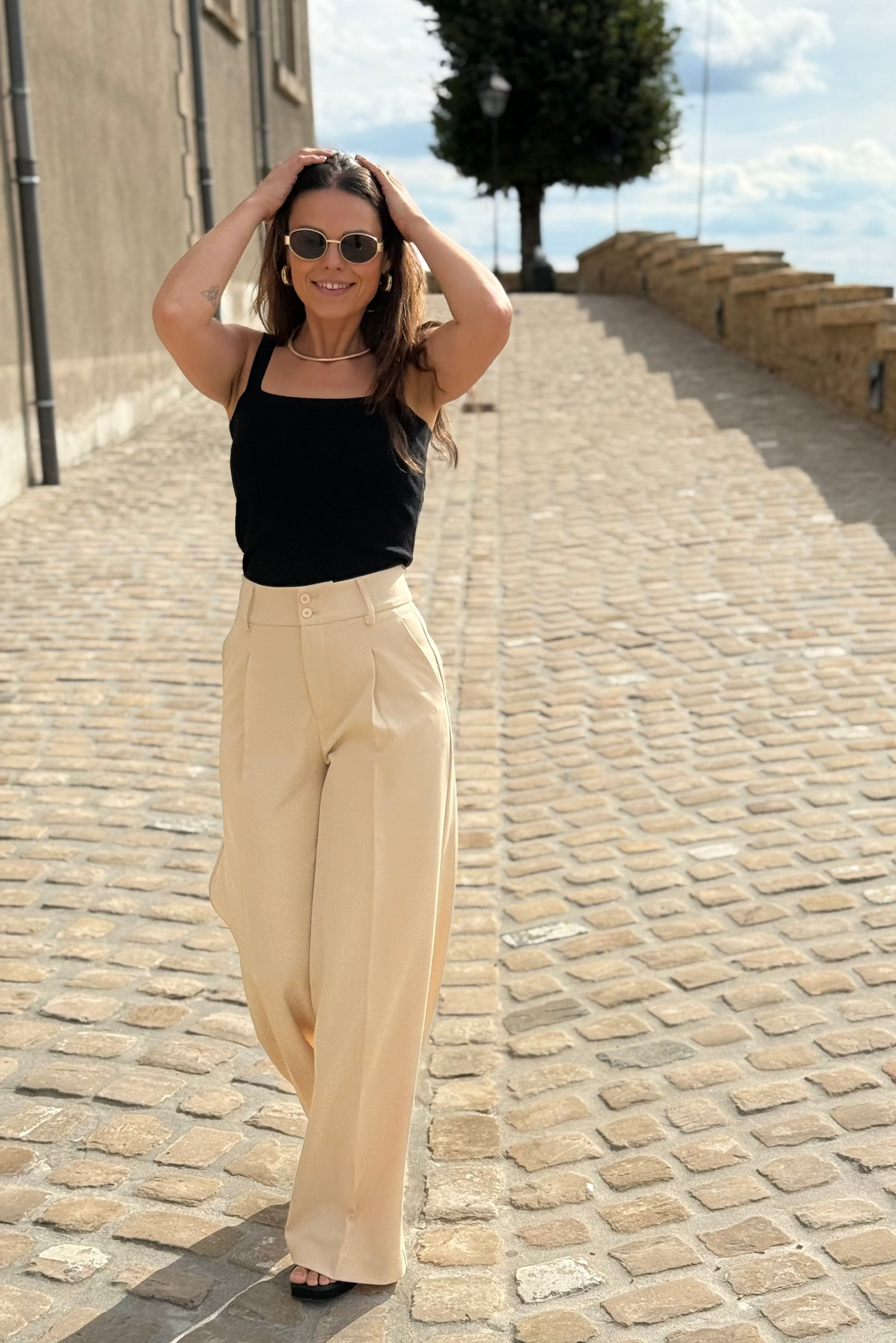 LUNA BEIGE - PANTALON COUPE FLARE