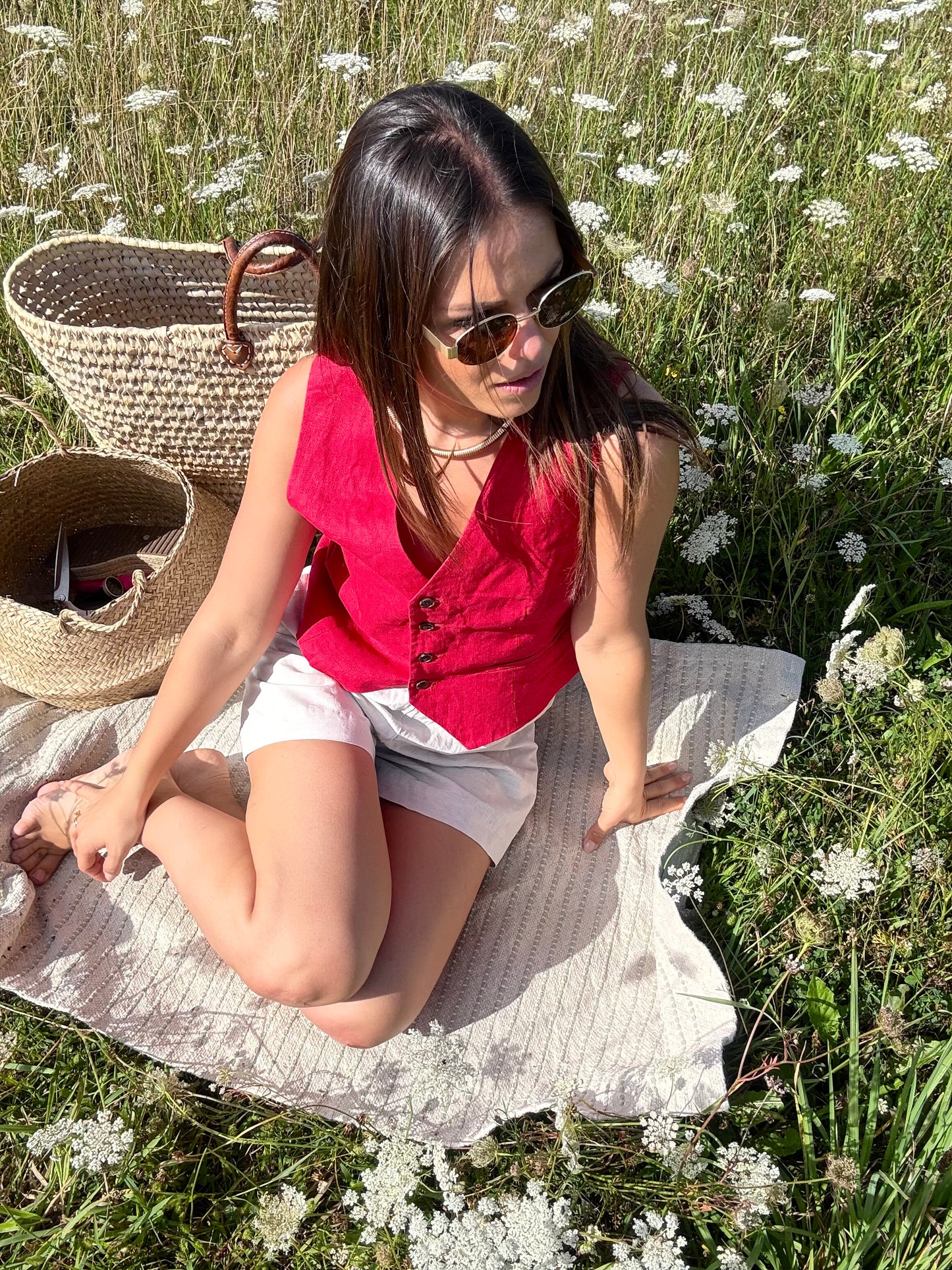 ALBA ROUGE - GILET SANS MANCHE LIN