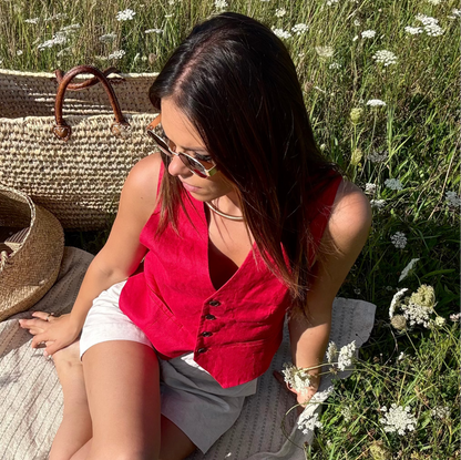 ALBA ROUGE - GILET SANS MANCHE LIN