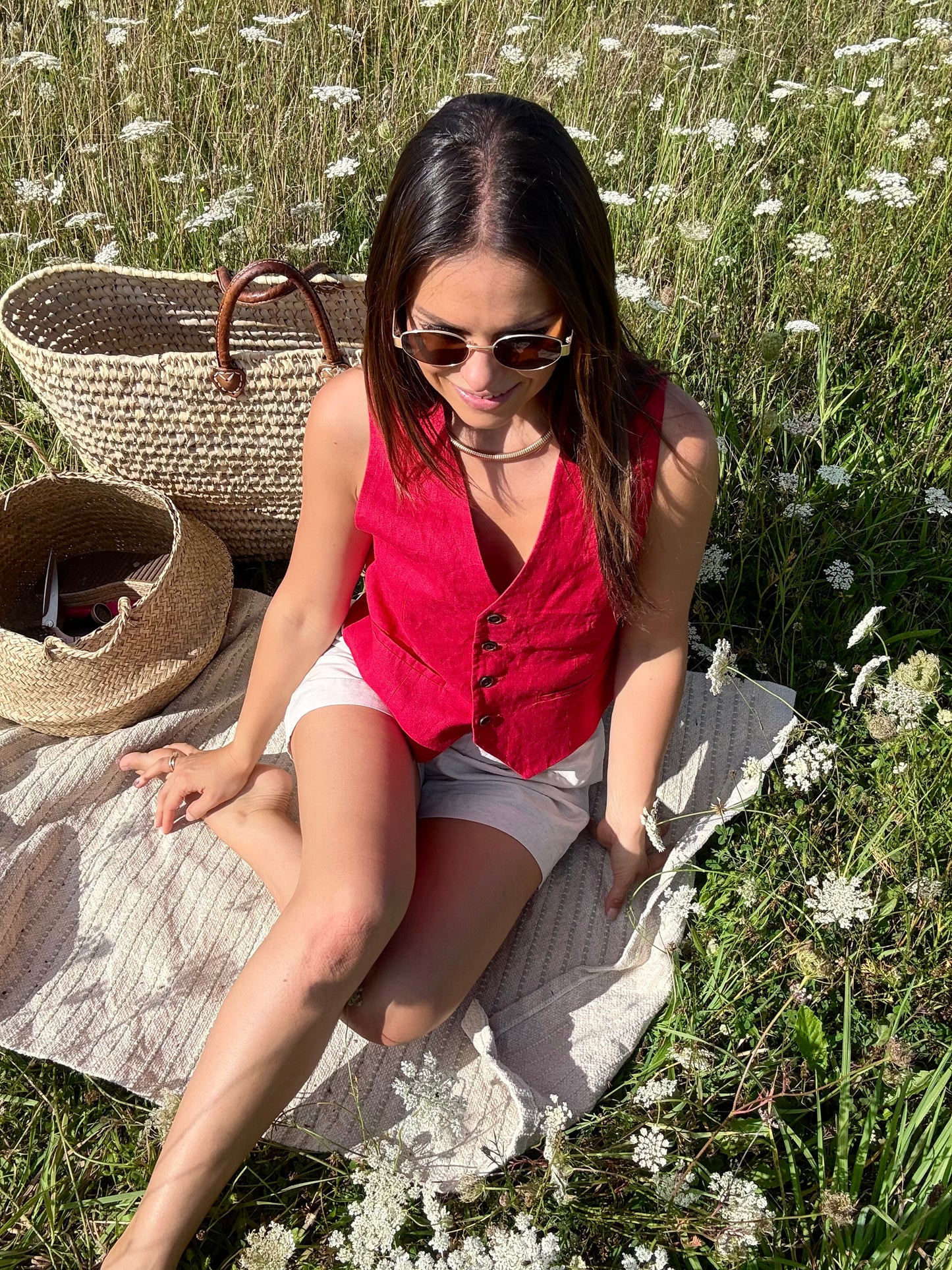 ALBA ROUGE - GILET SANS MANCHE LIN