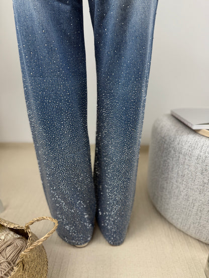 LEONIE BLEU - JEAN STRASS COUPE WIDE LEG