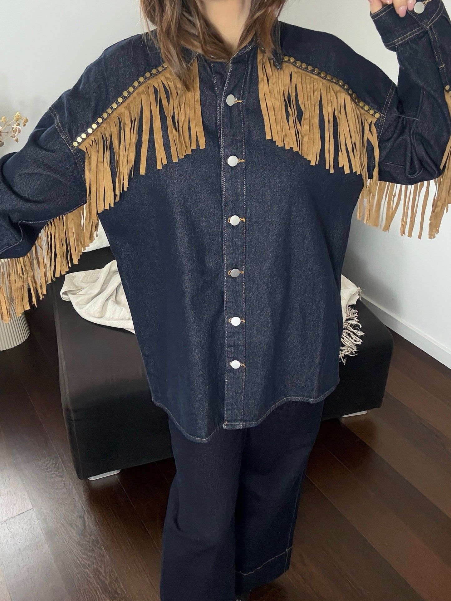 ISALINE - SURCHEMISE ROBE VESTE OVERSIZED BLEUE
