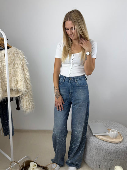 LEONIE BLEU - JEAN STRASS COUPE WIDE LEG