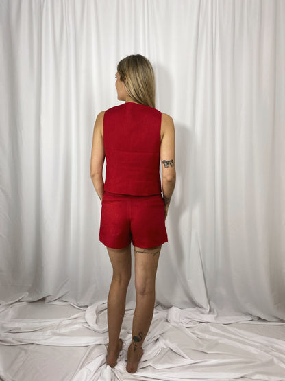 Vue dos du short en lin rouge Alba Maison Clémentine
